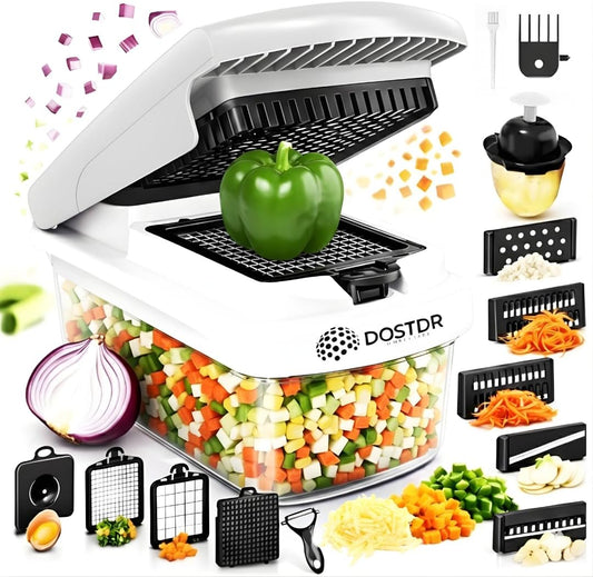 Compact Premium Vegetable Chopper Container Stainless Steel & ABS | Mandoline Slicer Food Chopper with Container Vegetable Cutter Onion Salad Chopper Fruit Slicer Shredding Dicing Easy Cook