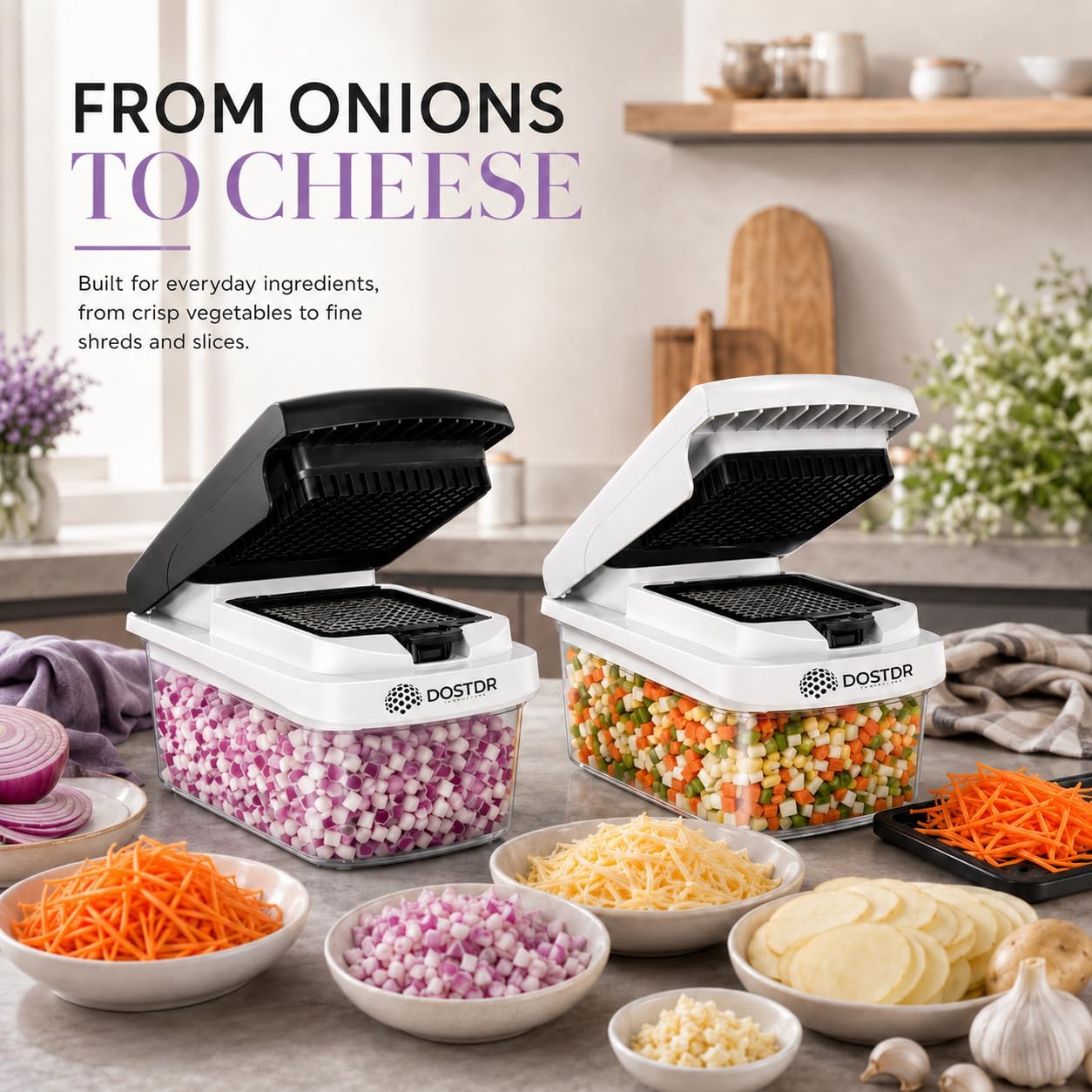 Compact Premium Vegetable Chopper Container Stainless Steel & ABS | Mandoline Slicer Food Chopper with Container Vegetable Cutter Onion Salad Chopper Fruit Slicer Shredding Dicing Easy Cook