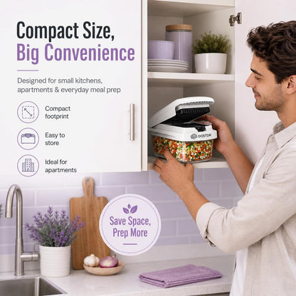 Compact Premium Vegetable Chopper Container Stainless Steel & ABS | Mandoline Slicer Food Chopper with Container Vegetable Cutter Onion Salad Chopper Fruit Slicer Shredding Dicing Easy Cook