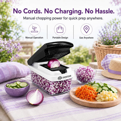 Compact Premium Vegetable Chopper Container Stainless Steel & ABS | Mandoline Slicer Food Chopper with Container Vegetable Cutter Onion Salad Chopper Fruit Slicer Shredding Dicing Easy Cook