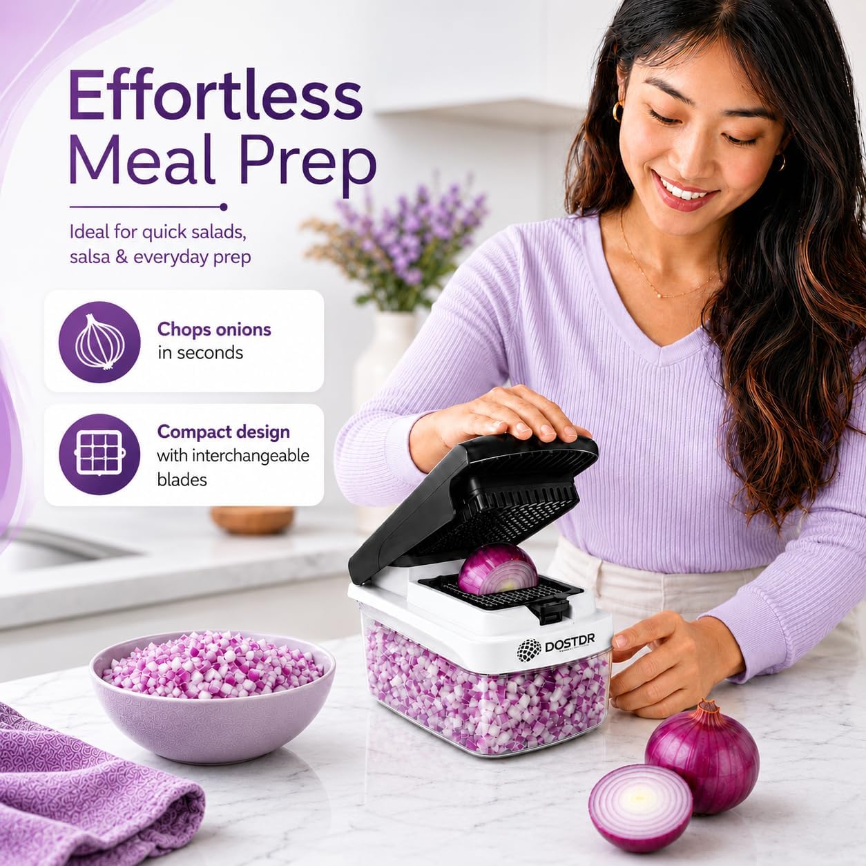 Compact Premium Vegetable Chopper Container Stainless Steel & ABS | Mandoline Slicer Food Chopper with Container Vegetable Cutter Onion Salad Chopper Fruit Slicer Shredding Dicing Easy Cook