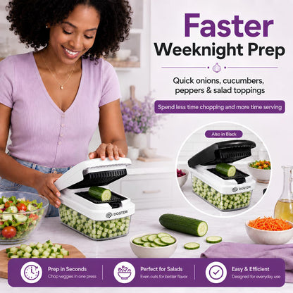 Compact Premium Vegetable Chopper Container Stainless Steel & ABS | Mandoline Slicer Food Chopper with Container Vegetable Cutter Onion Salad Chopper Fruit Slicer Shredding Dicing Easy Cook