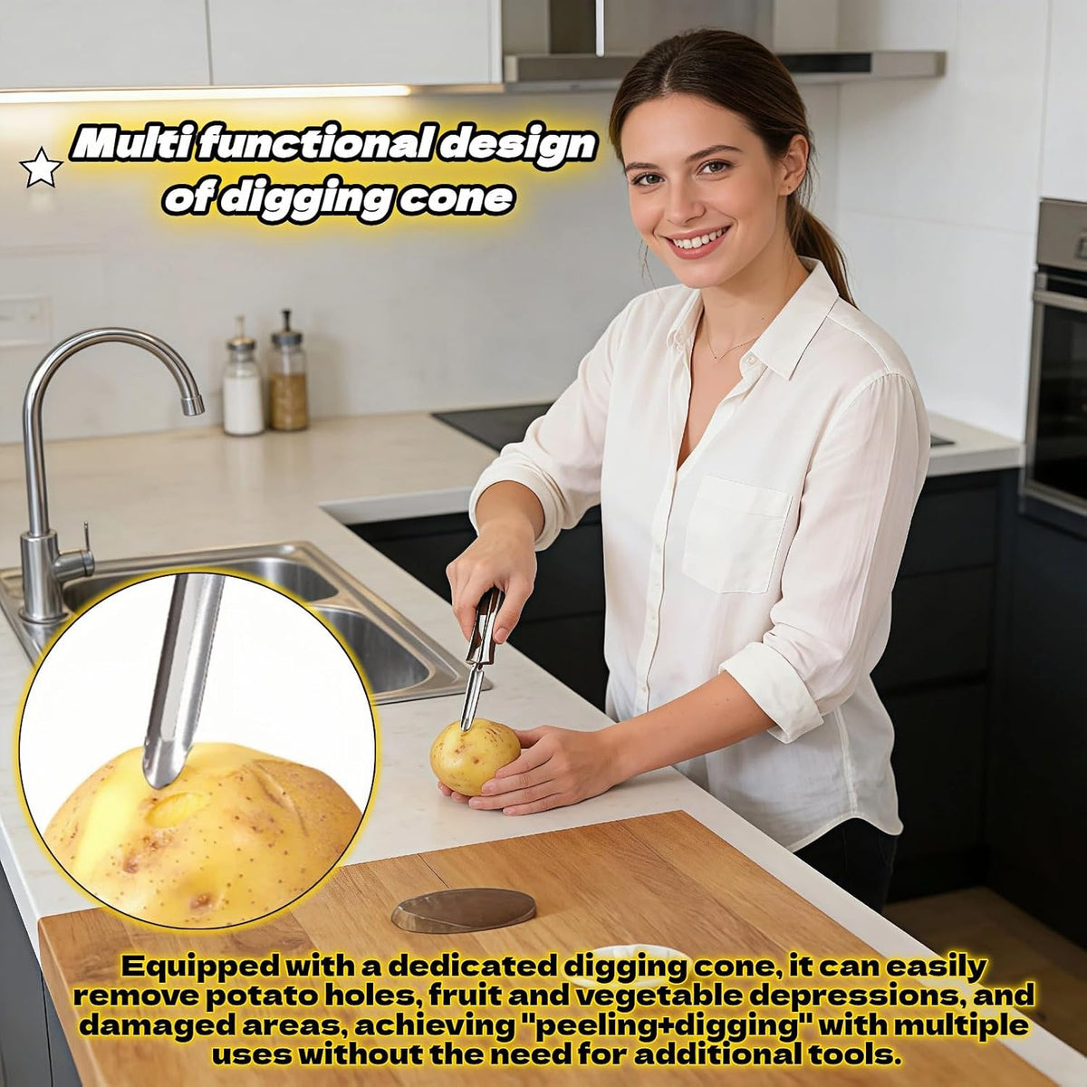 Professional Stainless Steel Vegetable Peeler - Old-School Rotary Blade for Potatoes, Carrots & Apples | Ergonomic Handle, Eye Remover | Commercial-Grade Kitchen Tool for Home & Restaurant Use