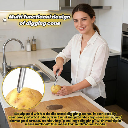 Professional Stainless Steel Vegetable Peeler - Old-School Rotary Blade for Potatoes, Carrots & Apples | Ergonomic Handle, Eye Remover | Commercial-Grade Kitchen Tool for Home & Restaurant Use