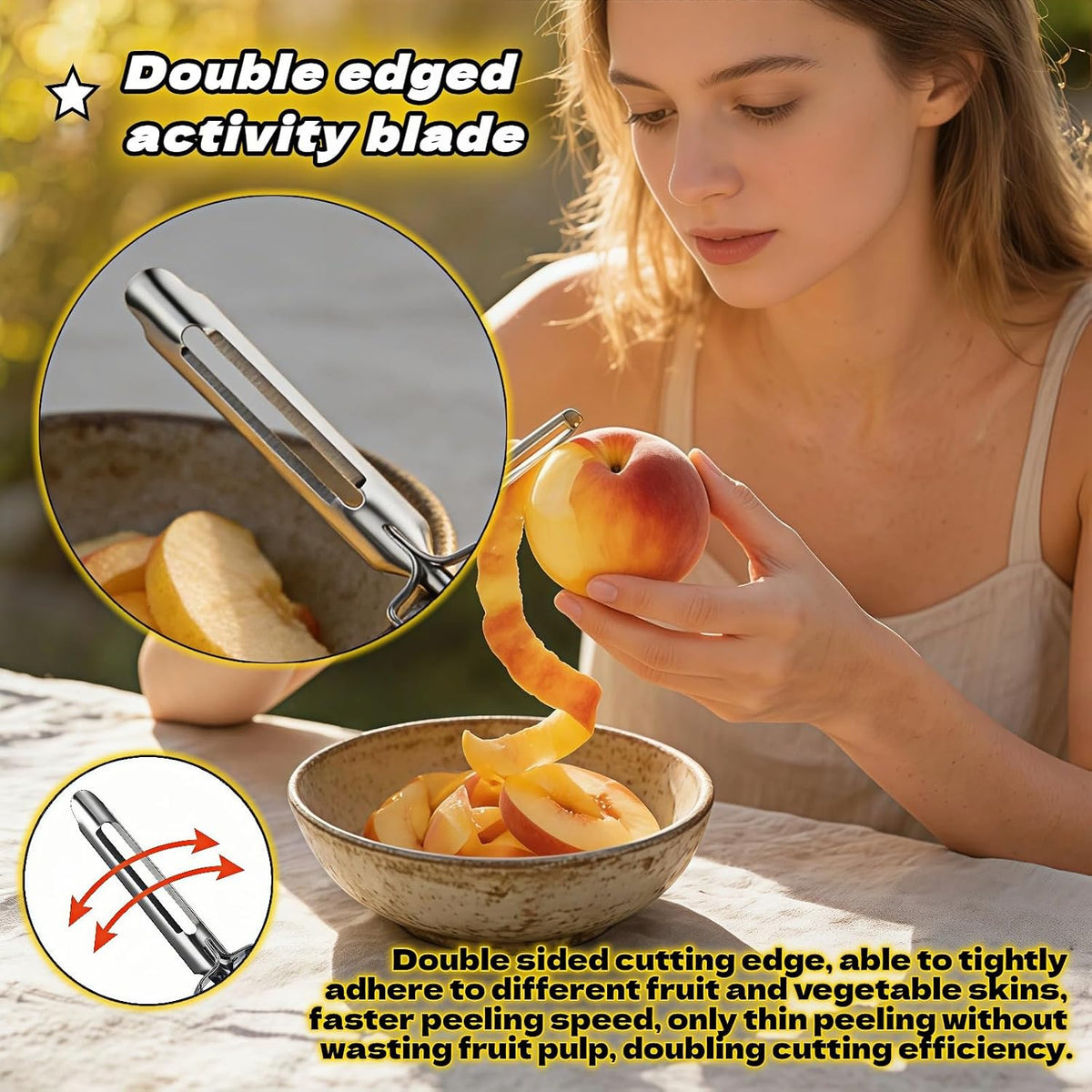 Professional Stainless Steel Vegetable Peeler - Old-School Rotary Blade for Potatoes, Carrots & Apples | Ergonomic Handle, Eye Remover | Commercial-Grade Kitchen Tool for Home & Restaurant Use