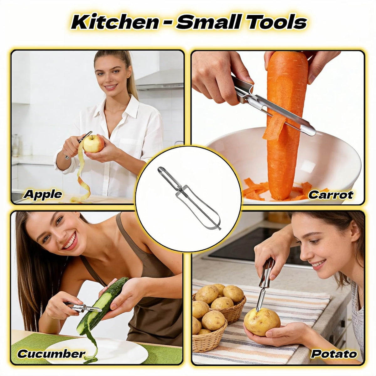 Professional Stainless Steel Vegetable Peeler - Old-School Rotary Blade for Potatoes, Carrots & Apples | Ergonomic Handle, Eye Remover | Commercial-Grade Kitchen Tool for Home & Restaurant Use