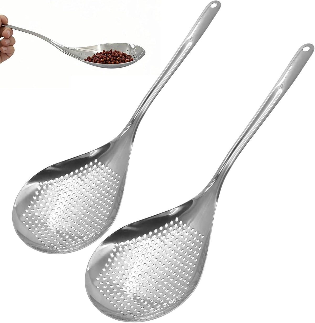 2 Pcs Stainless Steel Skimmer Slotted Spoon