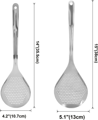 2 Pcs Stainless Steel Skimmer Slotted Spoon