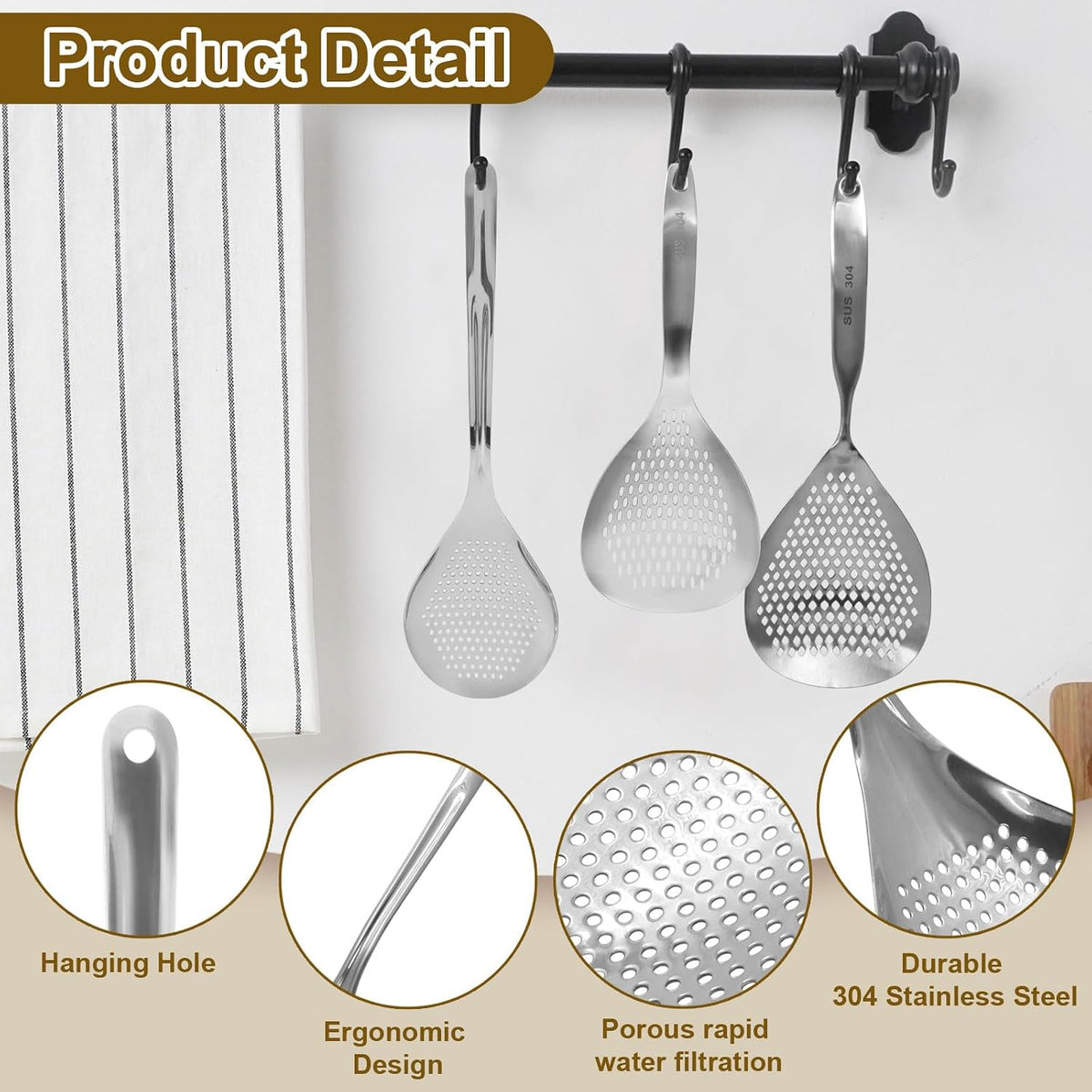 2 Pcs Stainless Steel Skimmer Slotted Spoon