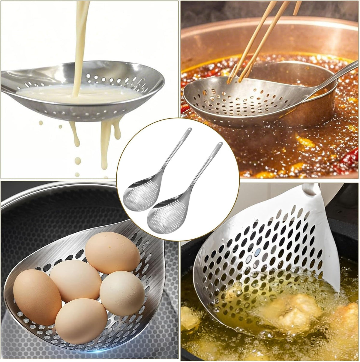 2 Pcs Stainless Steel Skimmer Slotted Spoon