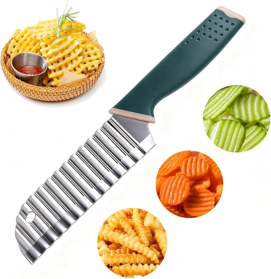 Suuker Crinkle Cut Knife, Stainless Steel Wave Cutter | Ergonomic Handle, For Veggies, Potato, French Fry, For Cucumber, Carrot, Fruit, Wave Chopper