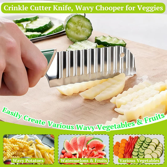 Suuker Crinkle Cut Knife, Stainless Steel Wave Cutter | Ergonomic Handle, For Veggies, Potato, French Fry, For Cucumber, Carrot, Fruit, Wave Chopper