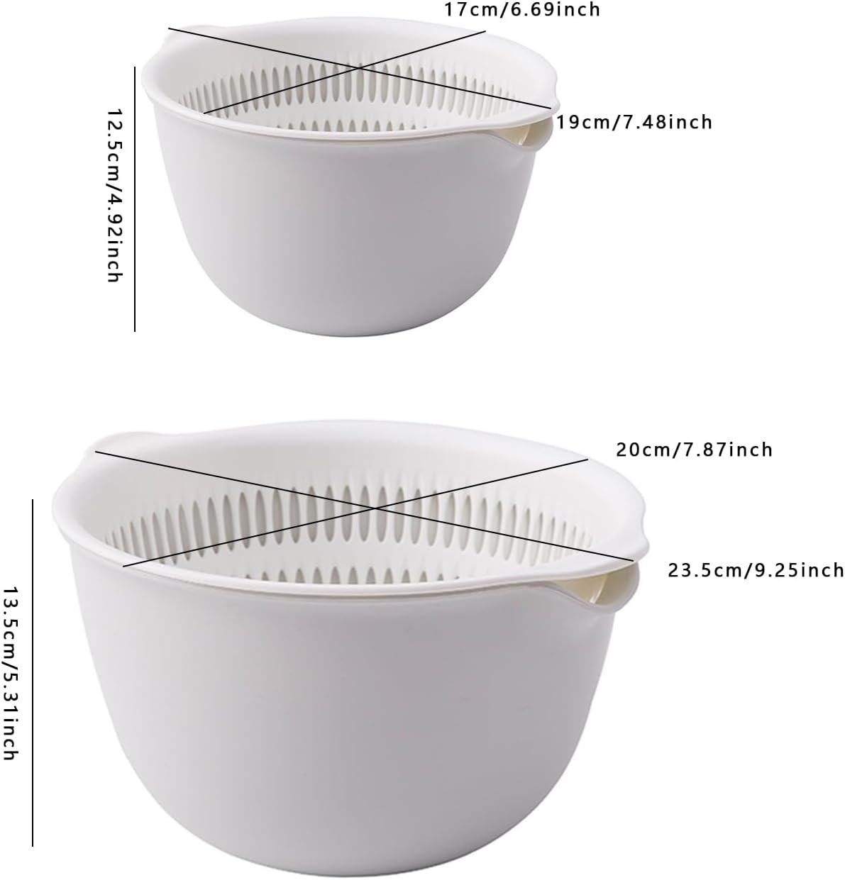 2 Sets 3 Qt，2 in 1 Kitchen Colander Set with Bowl Strainer ，BPA Free Plastic Fruits and Vegetable Washing Basket,Dishwasher Friendly Double Layered Drain Basin,for Pasta, Noodles, Rice and Food (Grey)