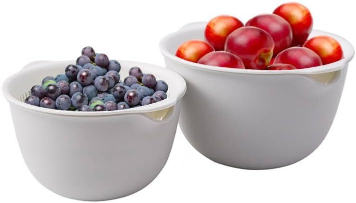 2 Sets 3 Qt，2 in 1 Kitchen Colander Set with Bowl Strainer ，BPA Free Plastic Fruits and Vegetable Washing Basket,Dishwasher Friendly Double Layered Drain Basin,for Pasta, Noodles, Rice and Food (Grey)
