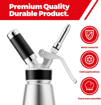 Whipped Cream Dispenser 500ml Aluminum with 8 Decorating Nozzles