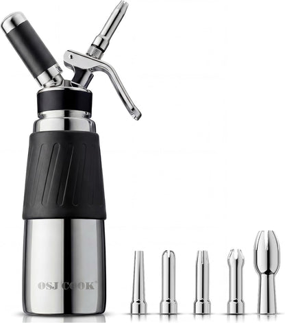 Whipped Cream Dispenser 500ml Aluminum with 8 Decorating Nozzles