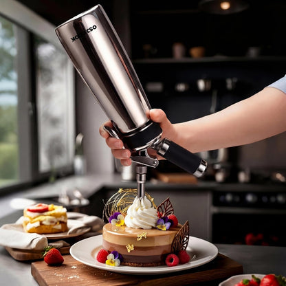 Whipped Cream Dispenser 500ml Aluminum with 8 Decorating Nozzles