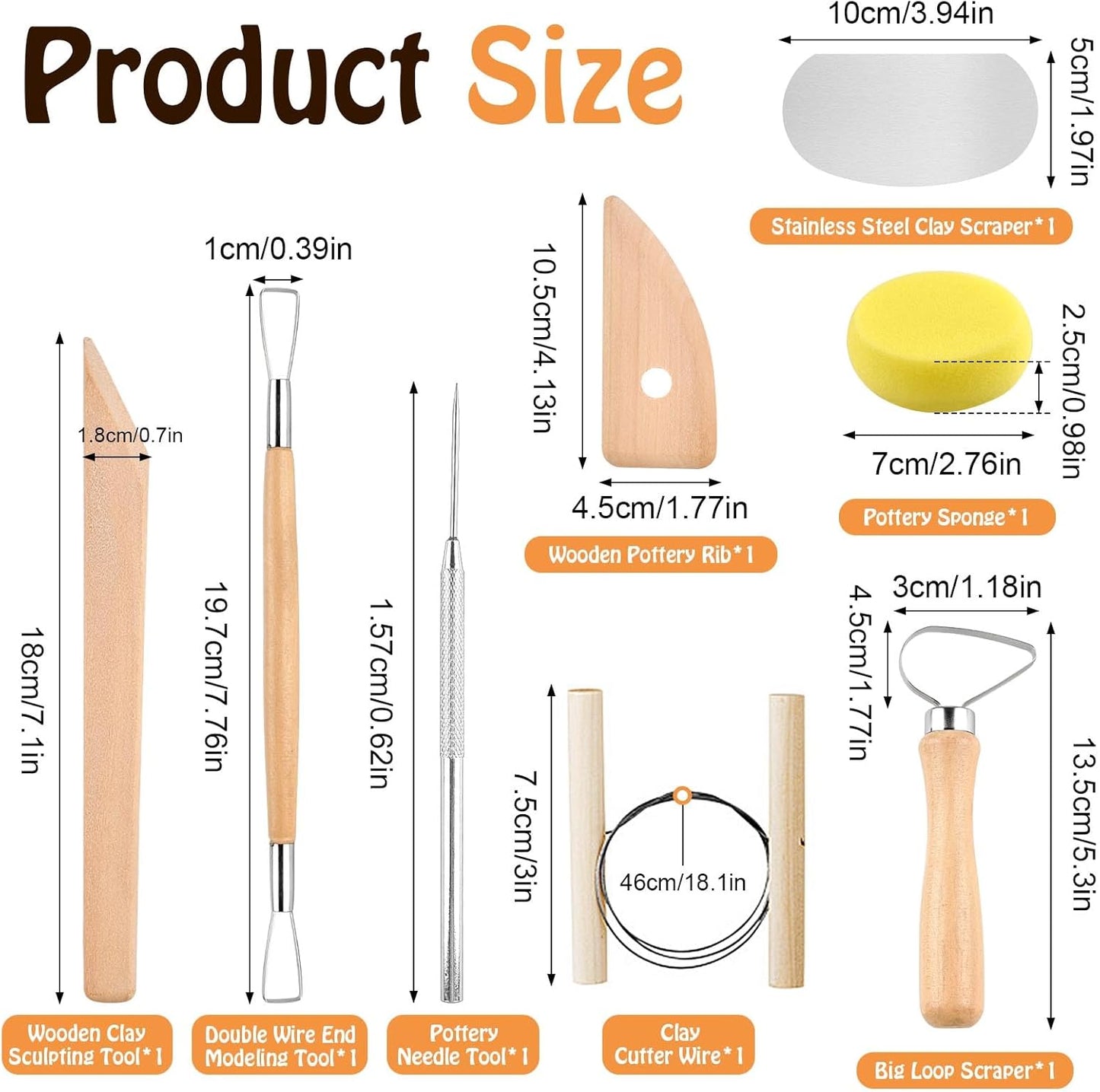20 Pcs Pottery Tools Include 1 Wood Rolling Pin,1 Portable Pottery Linen Tablecloth, 10 Pcs 5 Size Teaching Rolling Mud Stick Guide, 8 Clay Sculpting Tools for Manual Self Ceramic Clay Making