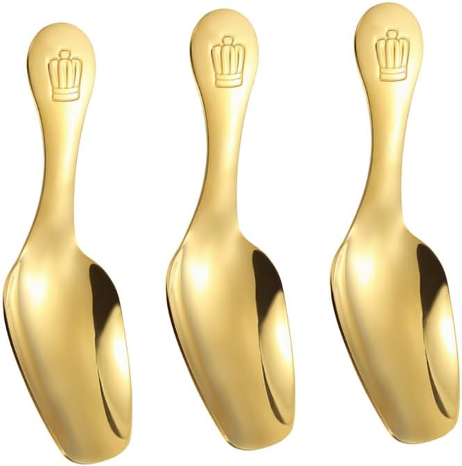 Stainless Steel Mini Scoop for Canisters with Short Handle, Gold Mini Feed Spoon for Ice Cream Melon Baller, Jar Espresso Coffee Spoon for Tea Dessert Sugar Salt Condiments(3 Pack)