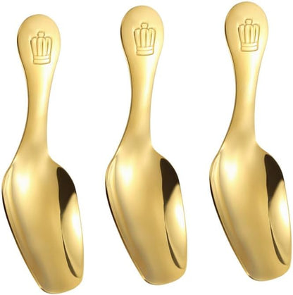 Stainless Steel Mini Scoop for Canisters with Short Handle, Gold Mini Feed Spoon for Ice Cream Melon Baller, Jar Espresso Coffee Spoon for Tea Dessert Sugar Salt Condiments(3 Pack)