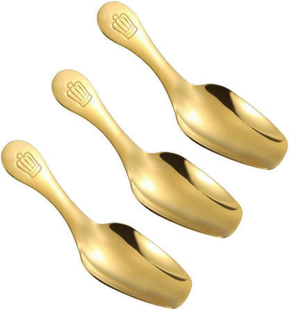 Stainless Steel Mini Scoop for Canisters with Short Handle, Gold Mini Feed Spoon for Ice Cream Melon Baller, Jar Espresso Coffee Spoon for Tea Dessert Sugar Salt Condiments(3 Pack)