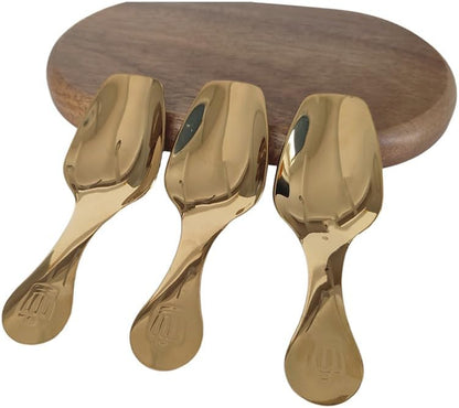 Stainless Steel Mini Scoop for Canisters with Short Handle, Gold Mini Feed Spoon for Ice Cream Melon Baller, Jar Espresso Coffee Spoon for Tea Dessert Sugar Salt Condiments(3 Pack)