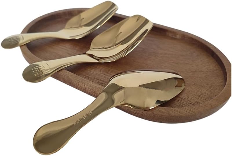 Stainless Steel Mini Scoop for Canisters with Short Handle, Gold Mini Feed Spoon for Ice Cream Melon Baller, Jar Espresso Coffee Spoon for Tea Dessert Sugar Salt Condiments(3 Pack)
