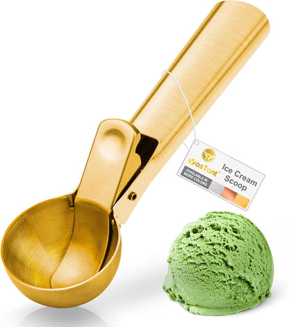 Premium Ice Cream Scoop with Trigger Ice Cream Scooper Stainless Steel, Heavy Duty Metal Icecream Scoop Spoon Dishwasher Safe, Perfect for Frozen Yogurt, Gelatos, Sundaes, Medium Silver