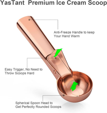 Premium Ice Cream Scoop with Trigger Ice Cream Scooper Stainless Steel, Heavy Duty Metal Icecream Scoop Spoon Dishwasher Safe, Perfect for Frozen Yogurt, Gelatos, Sundaes, Medium Silver