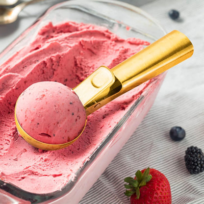 Premium Ice Cream Scoop with Trigger Ice Cream Scooper Stainless Steel, Heavy Duty Metal Icecream Scoop Spoon Dishwasher Safe, Perfect for Frozen Yogurt, Gelatos, Sundaes, Medium Silver