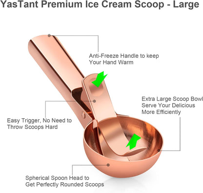 Premium Ice Cream Scoop with Trigger Ice Cream Scooper Stainless Steel, Heavy Duty Metal Icecream Scoop Spoon Dishwasher Safe, Perfect for Frozen Yogurt, Gelatos, Sundaes, Medium Silver