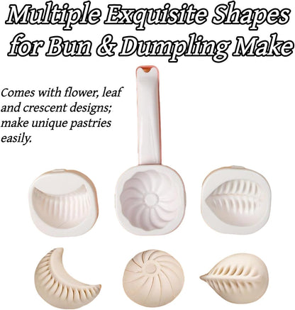 1 Pack Dumpling Maker Machine and Press 3 Shape Baozi Mold with Non Stick Surface Food Grade Plastic Bun Maker for Homemade Steamed Dumplings Mooncakes Pastries
