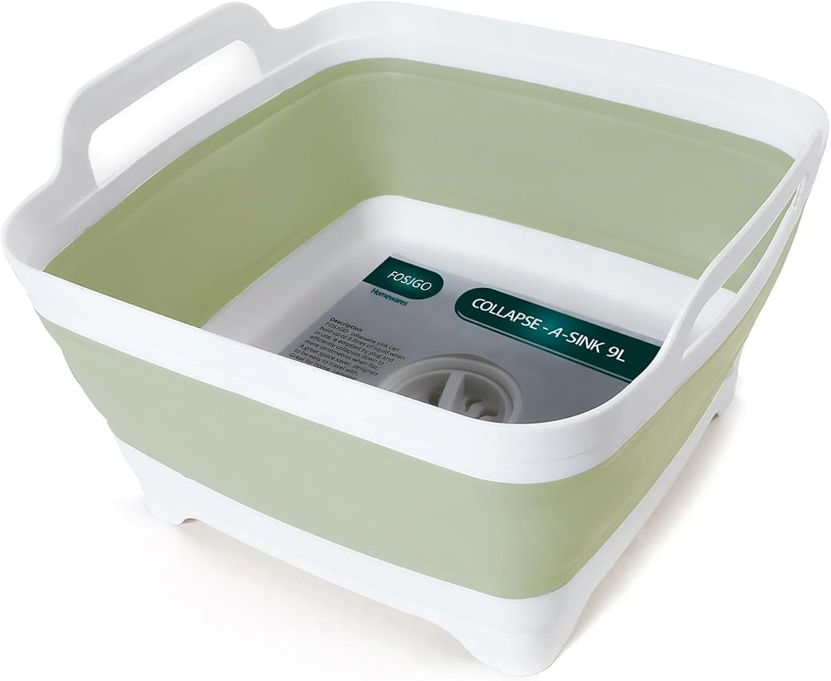 Collapsible Dish Basin with Drain Plug, Foldable Sink, 2.4 Gal (9L)