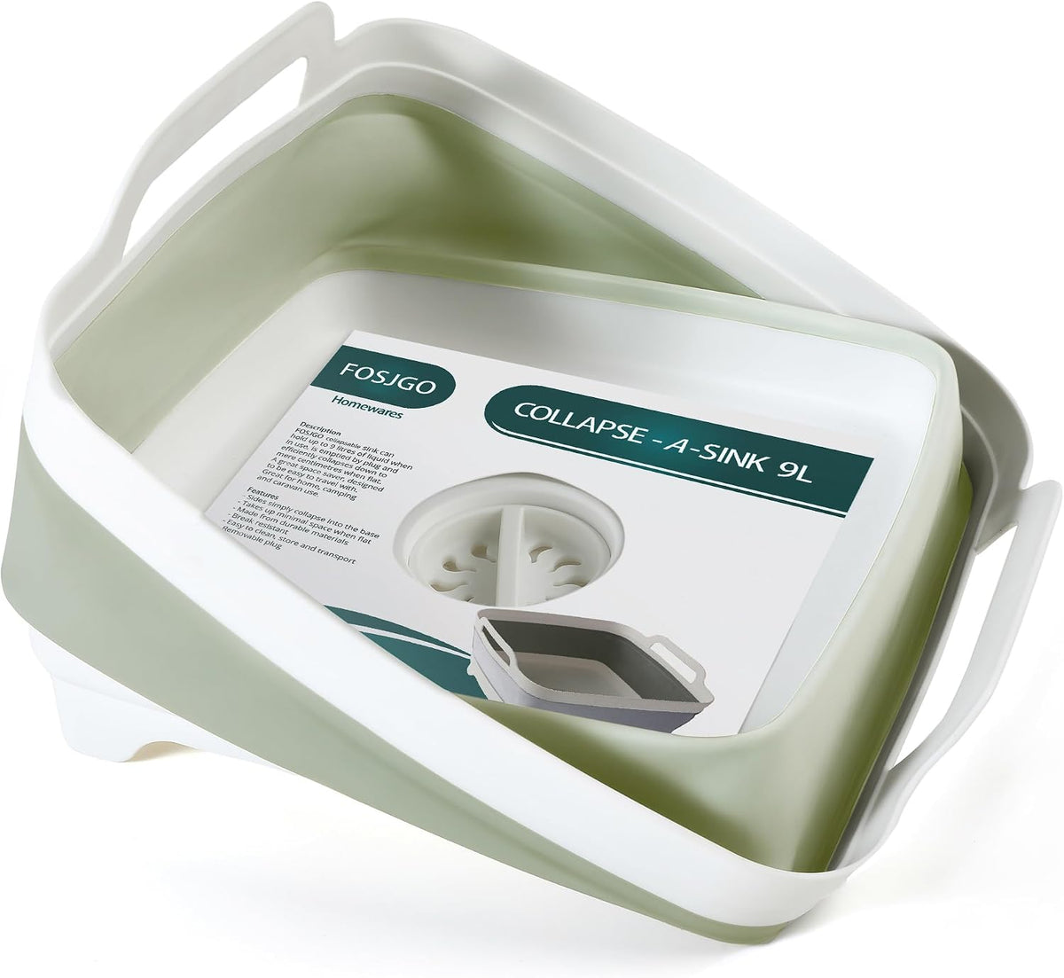Collapsible Dish Basin with Drain Plug, Foldable Sink, 2.4 Gal (9L)
