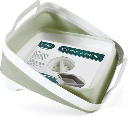 Collapsible Dish Basin with Drain Plug, Foldable Sink, 2.4 Gal (9L)