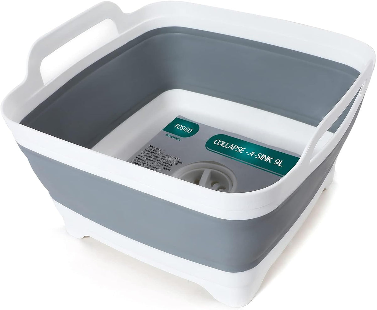 Collapsible Dish Basin with Drain Plug, Foldable Sink, 2.4 Gal (9L)