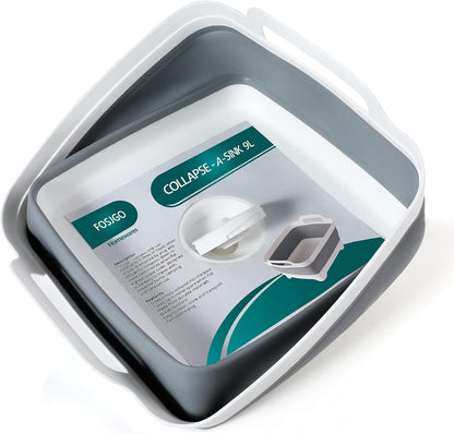 Collapsible Dish Basin with Drain Plug, Foldable Sink, 2.4 Gal (9L)