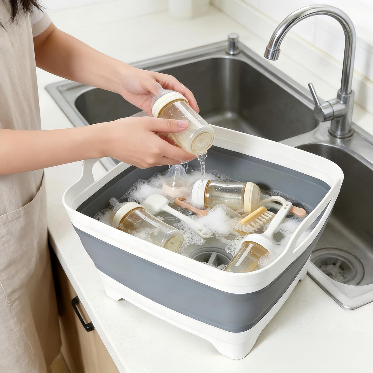 Collapsible Dish Basin with Drain Plug, Foldable Sink, 2.4 Gal (9L)