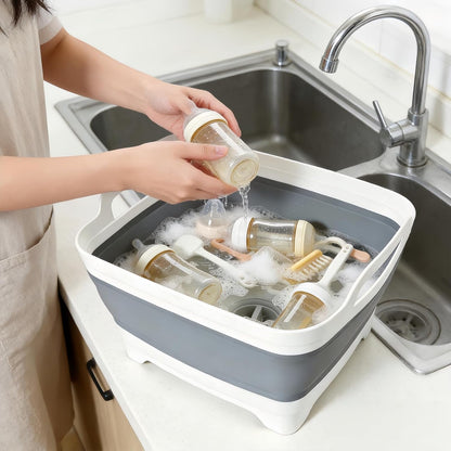 Collapsible Dish Basin with Drain Plug, Foldable Sink, 2.4 Gal (9L)