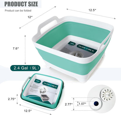 Collapsible Dish Basin with Drain Plug, Foldable Sink, 2.4 Gal (9L)