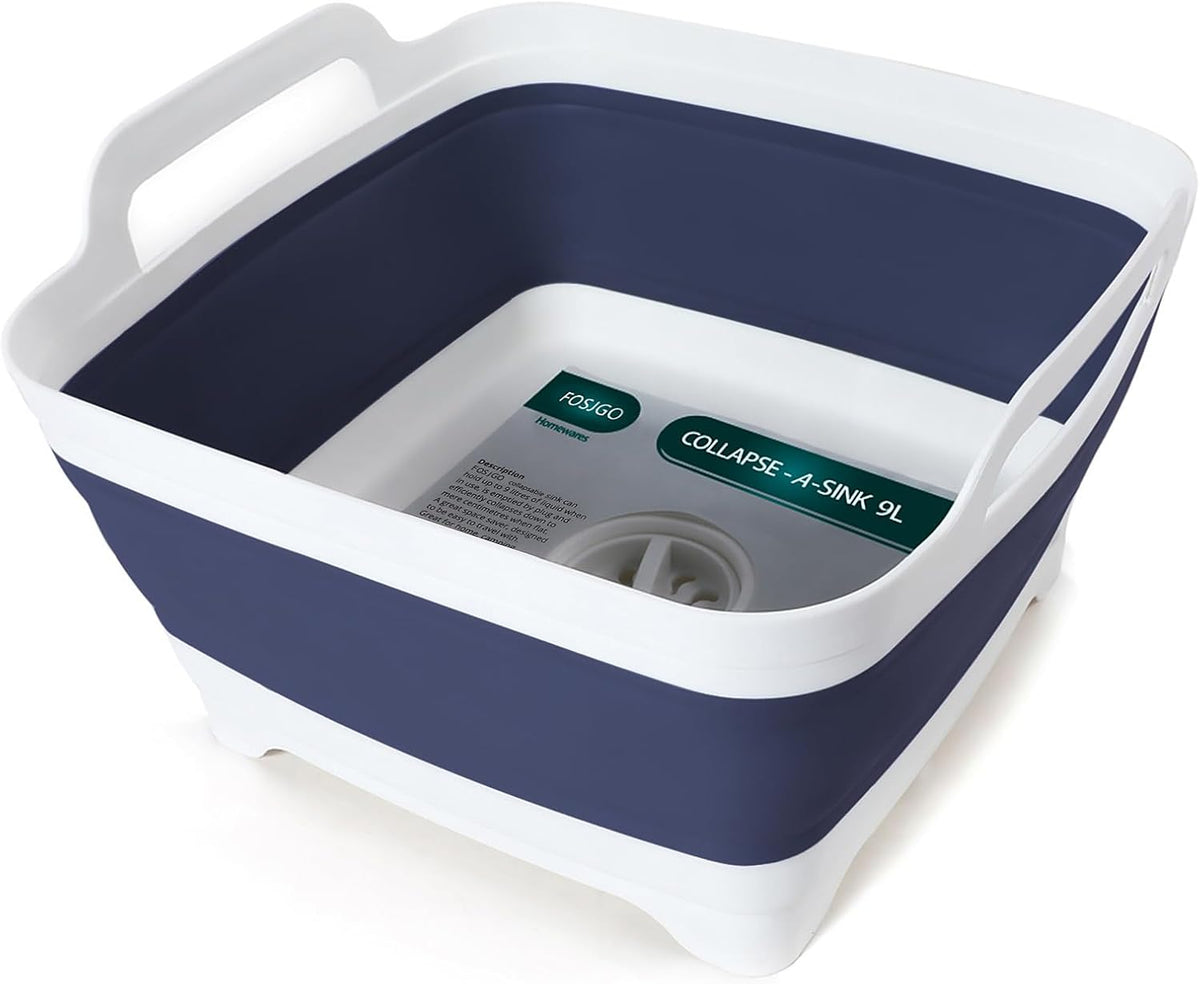 Collapsible Dish Basin with Drain Plug, Foldable Sink, 2.4 Gal (9L)