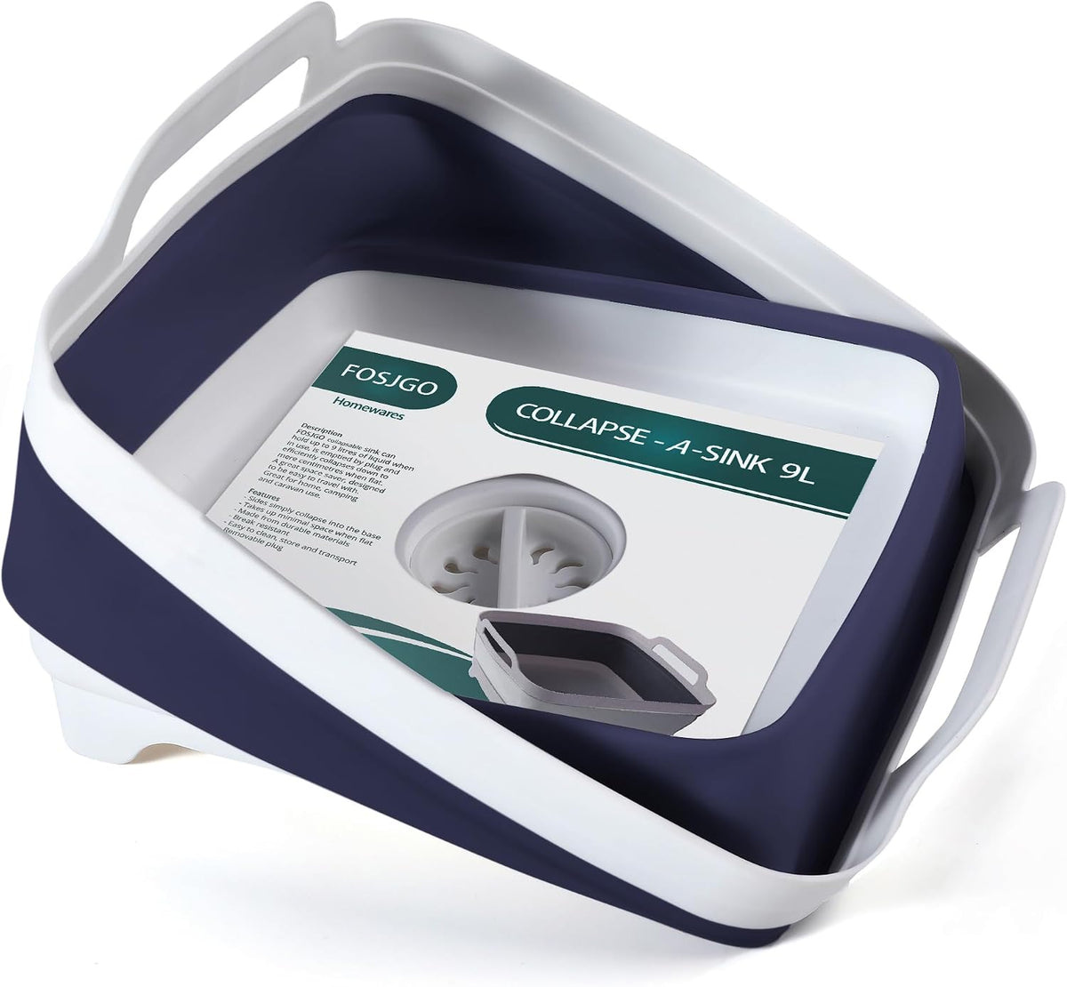 Collapsible Dish Basin with Drain Plug, Foldable Sink, 2.4 Gal (9L)