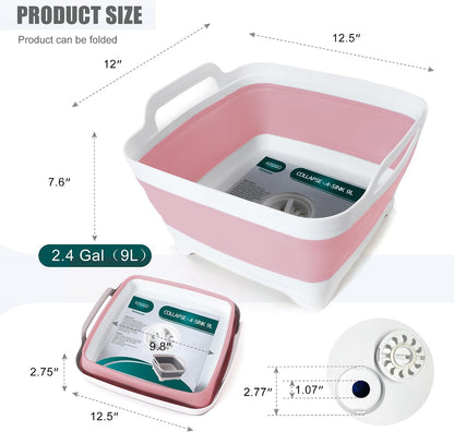 Collapsible Dish Basin with Drain Plug, Foldable Sink, 2.4 Gal (9L)