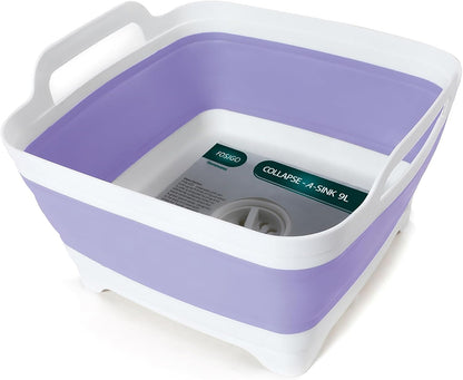Collapsible Dish Basin with Drain Plug, Foldable Sink, 2.4 Gal (9L)