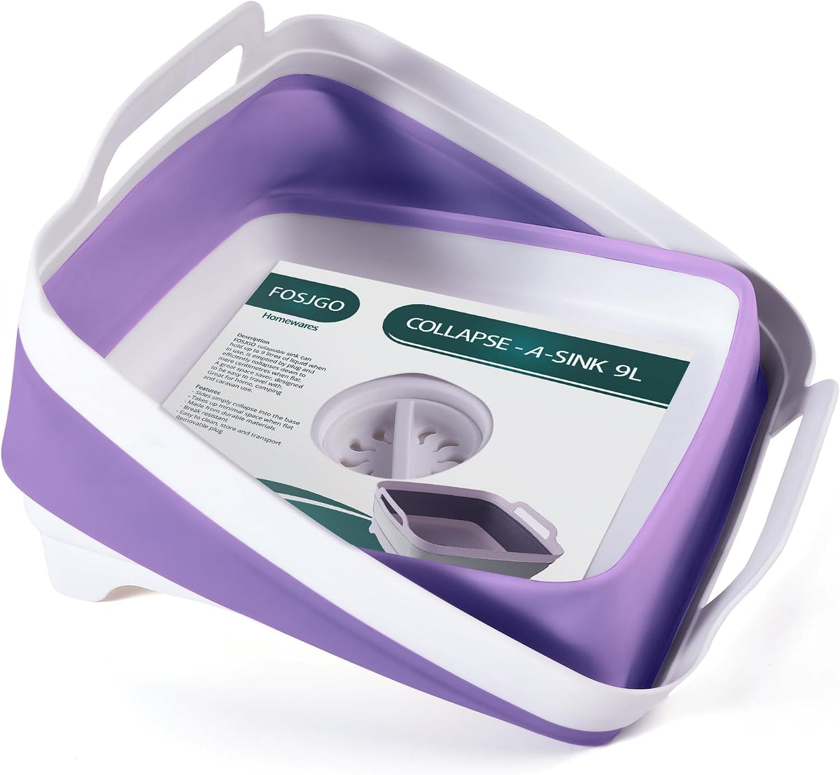 Collapsible Dish Basin with Drain Plug, Foldable Sink, 2.4 Gal (9L)