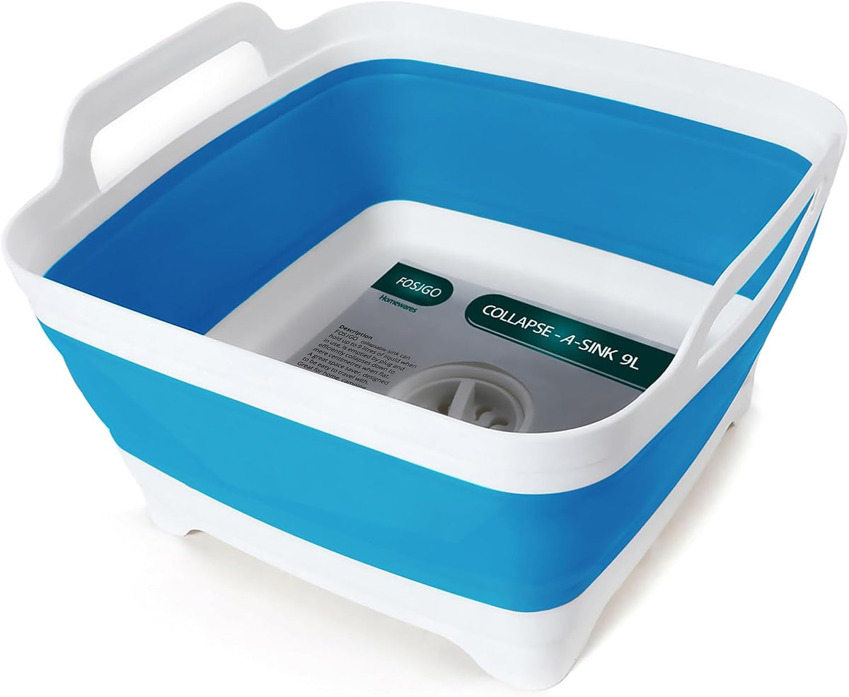 Collapsible Dish Basin with Drain Plug, Foldable Sink, 2.4 Gal (9L)