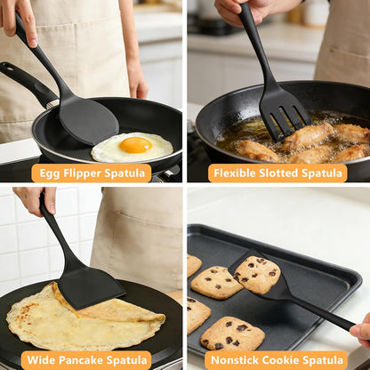 Silicone Spatula Turner Set, 600°F High Heat Resistant Spatulas for Cooking, BPA Free, Large Flexible Kitchen Utensils Flipping Eggs, Pancakes, Fish, Burgers, Dishwasher Safe