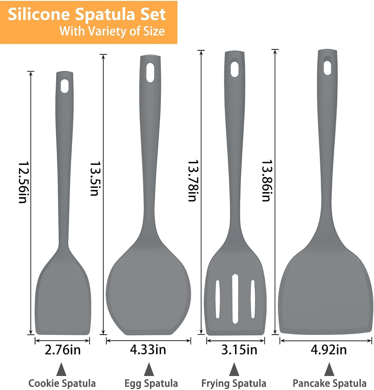 Silicone Spatula Turner Set, 600°F High Heat Resistant Spatulas for Cooking, BPA Free, Large Flexible Kitchen Utensils Flipping Eggs, Pancakes, Fish, Burgers, Dishwasher Safe