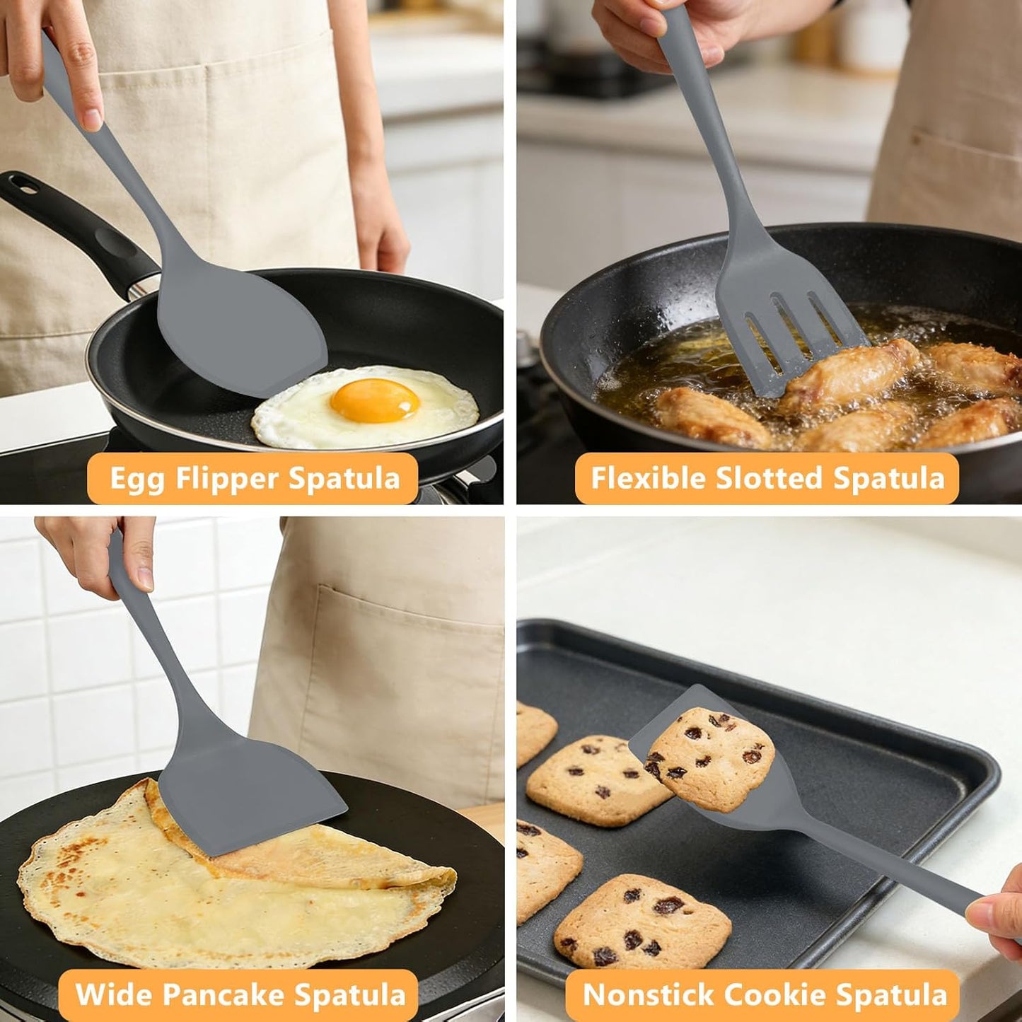 Silicone Spatula Turner Set, 600°F High Heat Resistant Spatulas for Cooking, BPA Free, Large Flexible Kitchen Utensils Flipping Eggs, Pancakes, Fish, Burgers, Dishwasher Safe