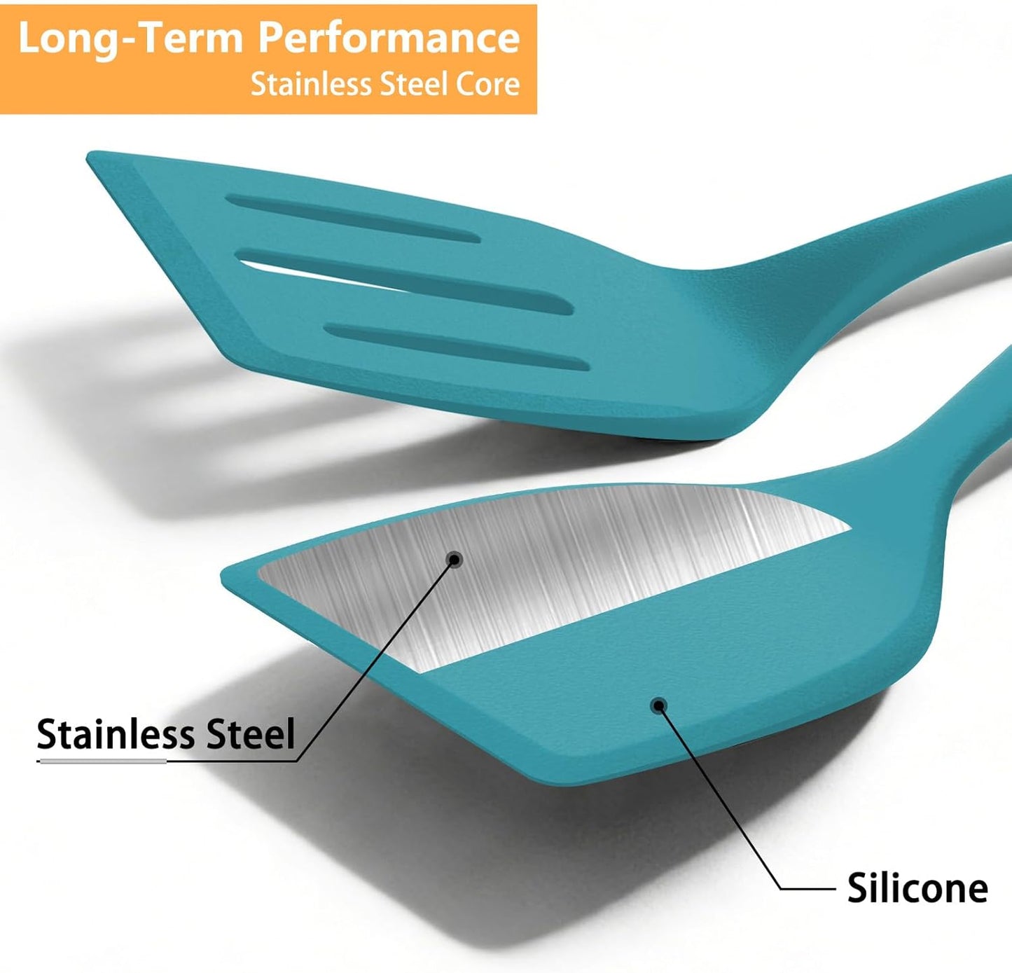 Silicone Spatula Turner Set, 600°F High Heat Resistant Spatulas for Cooking, BPA Free, Large Flexible Kitchen Utensils Flipping Eggs, Pancakes, Fish, Burgers, Dishwasher Safe
